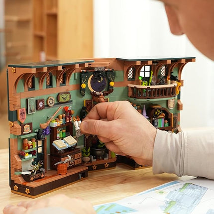 Magic Potion Booknook Building Set with Light, DIY Bookend Building Block Kit for Home Decor Bookshelf, 990 PCS Miniature Book Nook House Building Brick Model for Adults Kids Boys Girls Age 8+