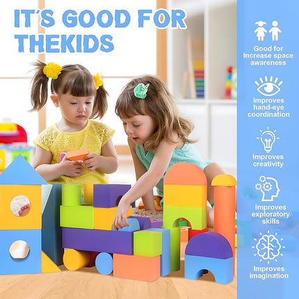 Migargle 36 Pieces Large Foam Building Blocks for Toddlers, EVA Soft Stacking Blocks, Baby Bath Foam Toy Set, Early Learning Construction Toys & Gifts for Kids, Boys & Girls