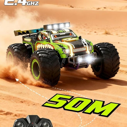 Remote Control Car,RC Cars Toy,High Speed 20 KM/H RC Truck Off-Road with 2 Headlights and 2 Rechargeable Battery,Dinosaur Toys Gift for Adult Boys Kids 4+ Years