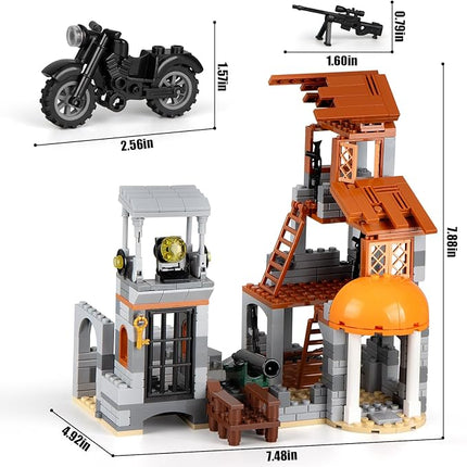 Finger Rock Military Base Building Block Set, WW2 Army War Accessories Kits, Defence Base Guard Tower Guns Weapons Building Block Toy for Teens 14+