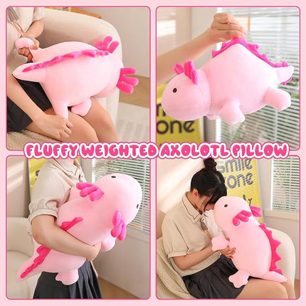 SQEQE Weighted Axolotl Plush Toy, Pink Axolotl Stuffed Animals Cute Plush Pillow, Cute Weighted Stuffed Animals Gifts for Girls & Boys Pink 23.6 Inch, 3.1 Lbs