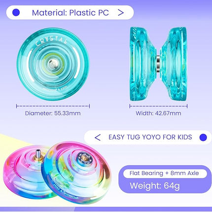 MAGICYOYO Pack of 2 Yoyos - K2 Responsive Yo-yo for Kids Beginners Yo Yo with 2 Yoyo Gloves, 2 Yo yo Bags, 12 Yo-yo Strings (Crystal Green+Blue Pink Yellow)