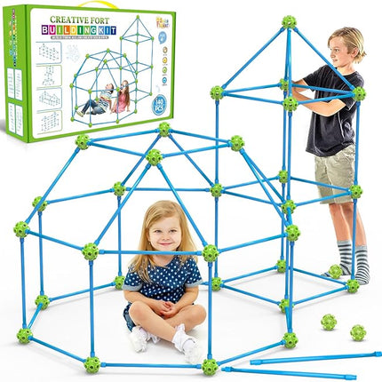 SpringFlower Fort Building Kit for Kids,STEM Construction Toys, Educational Gift for 3 4 5 6 7 8 9 10 11 12 Years Old Boys and Girls,Ultimate Creative Set for Indoor & Outdoors Activity,140 Pcs,Green