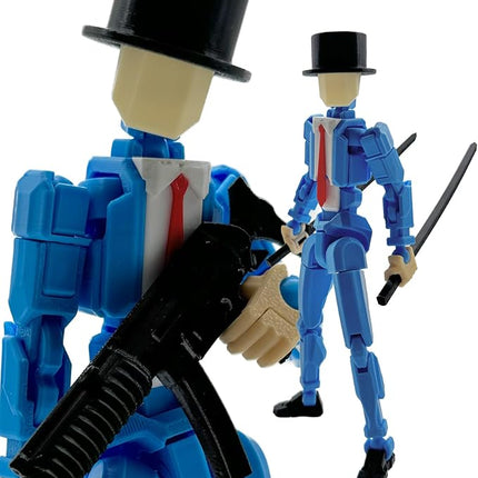 3D Printed 5.54-inch Multi-Jointed Action Figures Dummy13, Full Body Mechanical Movable Toy, Multiple Accessories, Hand Painted Figure, Desk Decoration, Creative Gifts (Y-Blue Gentleman)