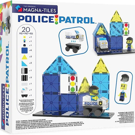 MAGNA-TILES Police Patrol 20-Piece Magnetic Construction Set, The Original Magnetic Building Brand