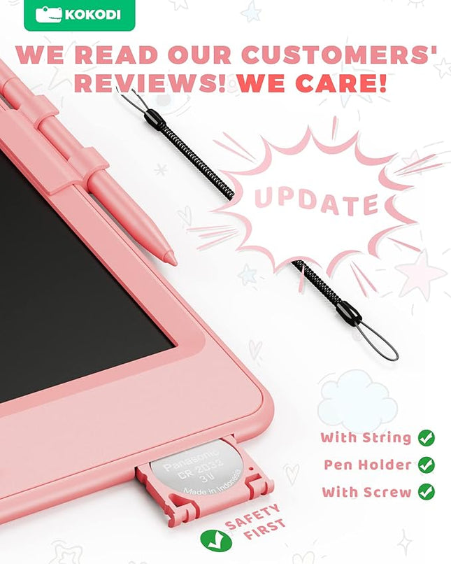 KOKODI LCD Writing Tablet, 8.5 Inch Toddler Doodle Board Drawing Tablet, Erasable Reusable Electronic Drawing Pads, Educational and Learning Toy for 3-8 Years Old Boy and Girls (Pink)