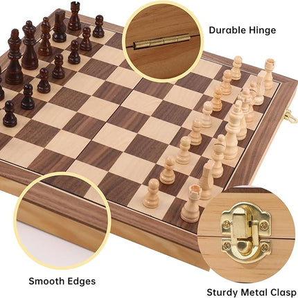 Wooden Chess Set with Folding Board - 15" Classic Magnetic Chess Set with Protective Bag for Adults, Chess Lovers Tournament Professional Beginner
