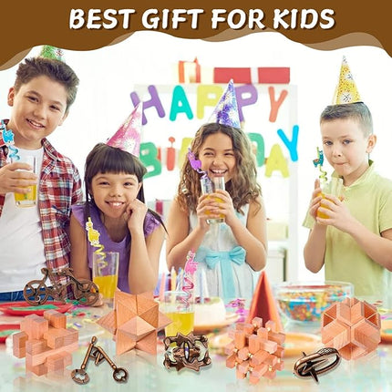 Rileryan 16 PCS Wooden Metal Brain Teasers for Adults 3D Brain Teasers Wooden Cube