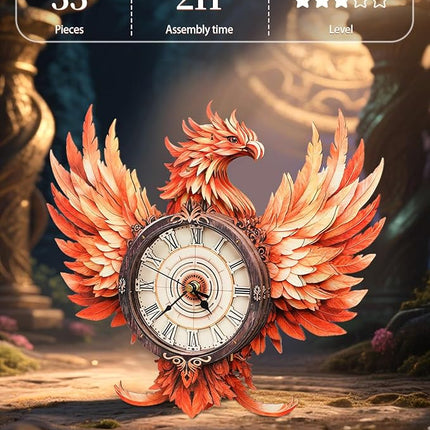 3D Wooden Puzzles for Adults, 3D Puzzle Fire Phoenix Clock Kit (with Pendulum), 3D Puzzles for Adults Teens Home Wall Decor Clock Puzzle Gifts for Adult