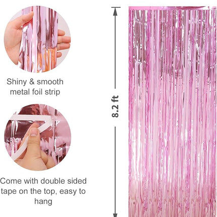 6 Pack Pink Foil Fringe Curtains Streamers Party Decorations 3.3 x 8.2 ft, Pink Tinsel Curtain Fringe Backdrop for Parties, Door Fringe Birthday Streamers, Barbie Backdrop Birthday Party Decorations