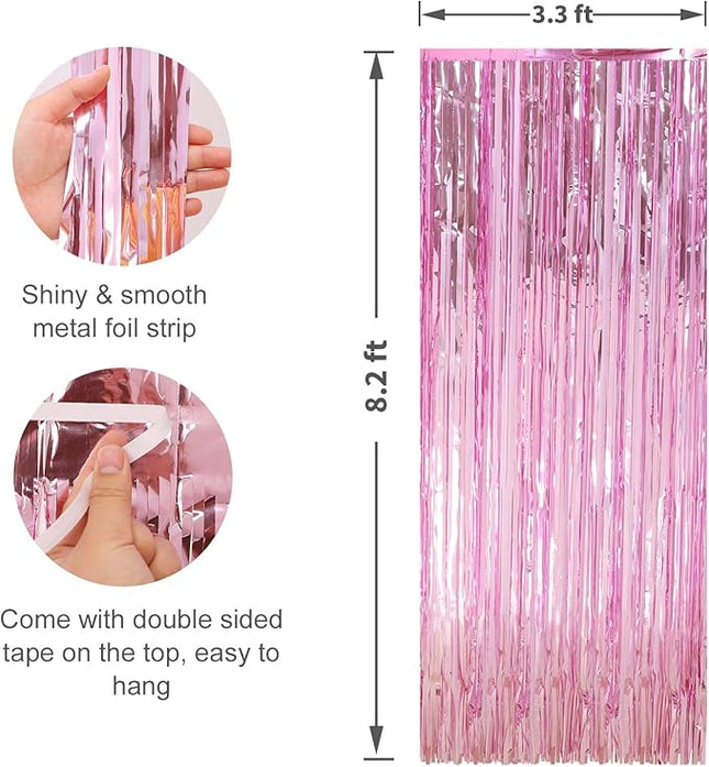 6 Pack Pink Foil Fringe Curtains Streamers Party Decorations 3.3 x 8.2 ft, Pink Tinsel Curtain Fringe Backdrop for Parties, Door Fringe Birthday Streamers, Barbie Backdrop Birthday Party Decorations