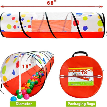 PigPigPen Kids Tunnel for Toddlers,Pop Up Play Tunnel Tent for Babies or Dogs, Indoor & Outdoor Toys for Kids Backyard Playset (Red Spots Play Tunnel)