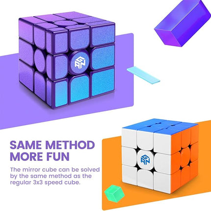 GAN MirrorM UV-Coated, 3x3x3 Magnetic 48 Magnets Glitter Sparkle Mirror Speed Cube Puzzle Game Magnets Toys for Kids Adult Cuber, Corner Cutting, Solve by Shape, Purple