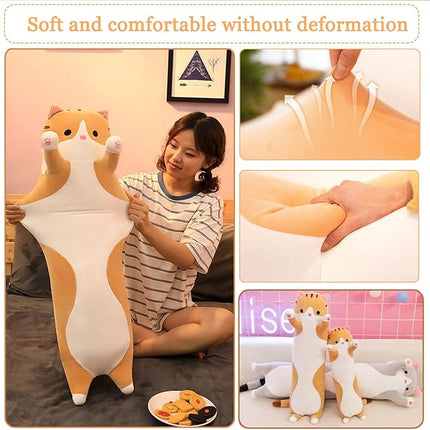 Long Cat Plush Pillow Soft Cat Hugging Pillow Stuffed Animal Pillow Cute Kitty Sleeping Throw Pillow Gift for Kids(150cm/59.05inch,Yellow