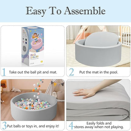 Foam Ball Pit, 35.4"x 11.8" Ball Pits for Toddlers, Soft Round Kiddie Baby Playpen Ball Pool for Kids, Ideal Gift for Babies Indoor and Outdoor Game, Grey, (Balls not Included)