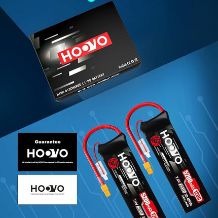 HOOVO 2S Lipo Battery, 7.4V 5200mAh 120C RC Battery Pack,Softcase with XT60 Plug for RC Car Truck Buggy Crawler Airplane Boat RC Vehicle,2Packs