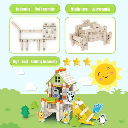123PCS Wooden Building Blocks Set for Toddlers, Construction City Stacking Toys, Preschool Learning Educational Toys for Kids 3+ Years Girls and Boys (Hospital)