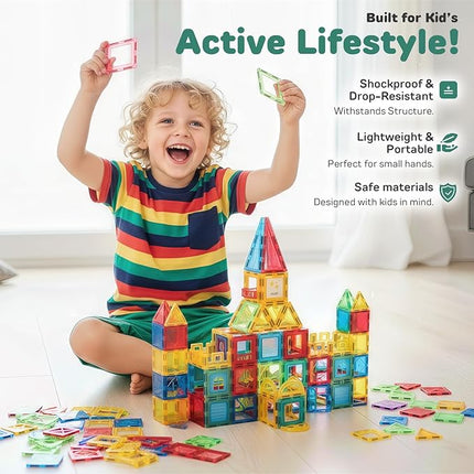 103 PCS Magnetic Tiles for Kids – STEM & Montessori Magnetic Building Blocks for Boys and Girls Ages 3 and Up - Durable & Safe Magnetic Toys Gift Set