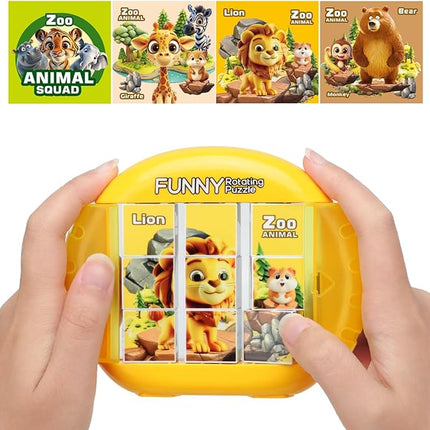 Rotating 3D Puzzle for Kids 3 4 5 6 7 Year Old, 4 Puzzles in 1, Handheld Game Fidget Toys for Travel, Cars & Plane, Fine Motor Skills Developing (Zoo Animal Squad)