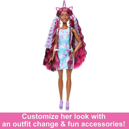 Barbie Fun & Fancy Set, Fashion Doll with Extra-Long Color-Streaked Black Hair, Clothes & Styling Accessories