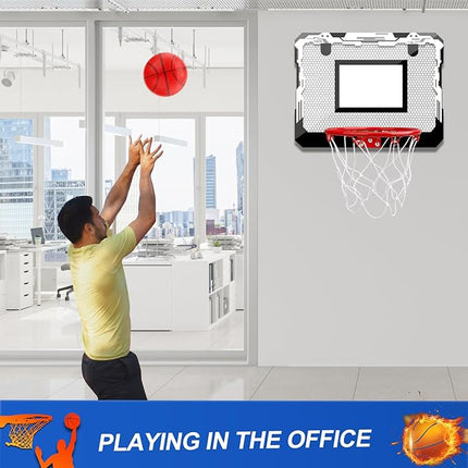 Indoor Mini Basketball Hoop Set, Upgrade Wall Mount Basketball Hoop for Wall Yard Outdoor, Over Door Room Hoops Game with 4 Balls Shatter Resistant Backboard -Complete Accessories Included