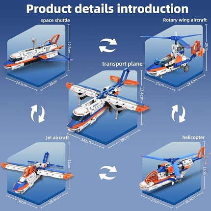 STEM Building Toys for Kids 6-14，5-in-1 Remote & App Controlled Construction Plane/Jet Aircraft/Helicopter/Space Shuttle/Wing Aircraft，325 Pcs Building Blocks Set Birthday Gift Ideas for Boys Girls