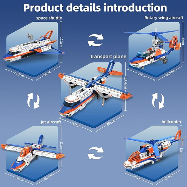STEM Building Toys for Kids 6-14，5-in-1 Remote & App Controlled Construction Plane/Jet Aircraft/Helicopter/Space Shuttle/Wing Aircraft，325 Pcs Building Blocks Set Birthday Gift Ideas for Boys Girls
