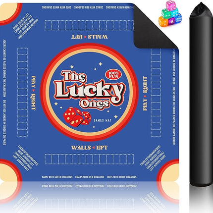 Mahjong Mat with 6 Dice & Carry Bag, 31.5x31.5 Inch Non-Slip Noise Reduction Gaming Table Cover, Odorless Neoprene Mat for Mahjong, Poker, Card, Board & Tile Games