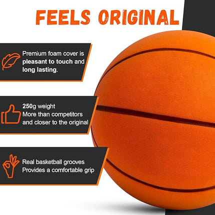 Silent Basketball Size 7 (29.5") - Upgraded Foam Basket-Ball for Arcade Games, Indoor Training, Higher Bounce, Quiet Dribble, Perfect for Various Indoor Activities & Basket-Ball Gifts