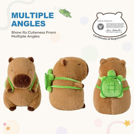 Ditucu Cute Capybara Plush with Turtle Backpack Soft Capibara Stuffed Animal Plushies Toys Hugging Gifts for Kids Brown 13 inch