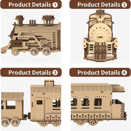 3D Wooden Puzzles for Adults, 242 PCS 3D Puzzles for Adults- Brain Teaser Wooden Puzzles for Father/Son, Gifts for Fathe/Son, Decompression 3D Puzzle Wood Models Kits (2.Locomotive Train)