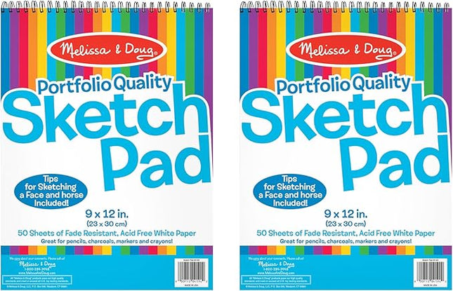 Melissa & Doug Drawing Paper, Sketch Pad, 2-Pack Bundle for Coloring, Writing or Painting (9 x 12 inches) - 50 Sheets Each, Kids Drawing Pad & Art Supplies for Kids Ages 3+ - FSC Certified