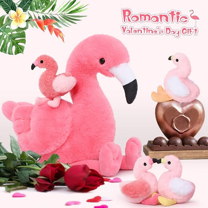 MorisMos Plush Flamingo Stuffed Animal-18 Inch Mommy Stuffed Flamingo with 4 Baby Bird Plush Toys Inside Zipper Tummy, Pink Bird Stuffed Animals Gift for Girl Women Decor Birthday Christmas Valentines