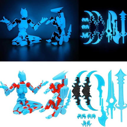 T13 Action Figures (Grow in The Dark Blue) Titan 13 Action Figures T13 3D Action Figure Set Already Assembled Dummy 13 Nova T-13 Robot 3D Printed Multi-Jointed Movable Toy (Blue Red + Dog)