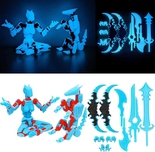 T13 Action Figures (Grow in The Dark Blue) Titan 13 Action Figures T13 3D Action Figure Set Already Assembled Dummy 13 Nova T-13 Robot 3D Printed Multi-Jointed Movable Toy (Blue Red + Dog)