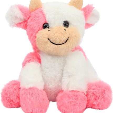 Hopearl Adorable Plush Cow Toy Floppy Dairy Cattle Soft Stuffed Animal Cute Birthday Gifts for Boys Girls Kids Toddlers, Strawberry Pink, 9''
