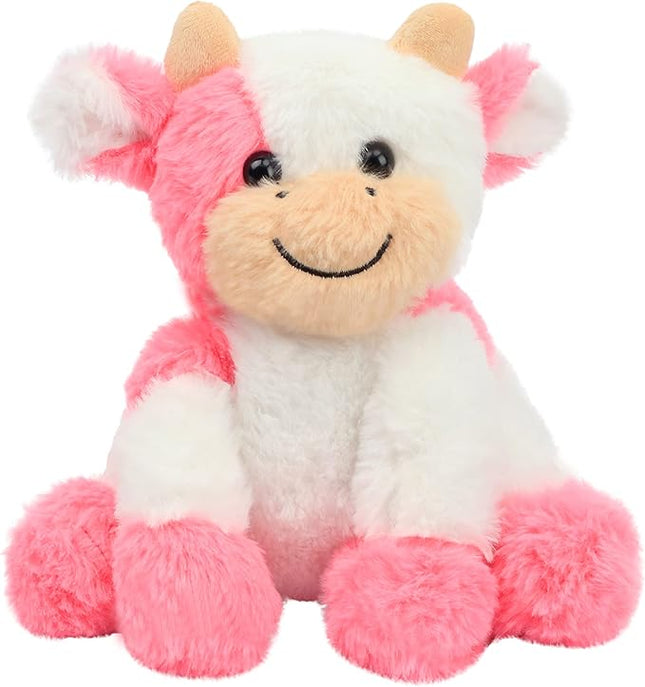 Hopearl Adorable Plush Cow Toy Floppy Dairy Cattle Soft Stuffed Animal Cute Birthday Gifts for Boys Girls Kids Toddlers, Strawberry Pink, 9''