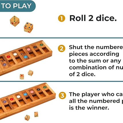 BSIRI Shut The Box Board Games with Math Kids Player Wooden Box of Brain Teaser Puzzles for Family Educational and Get Fun on Game to Teach Kids to Count on Math