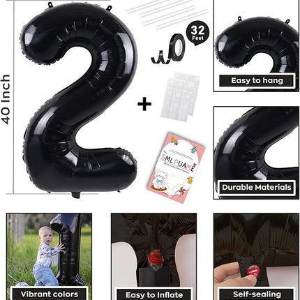 Smlpuame 40 Inch Number 2 Balloons Black, 4pcs Huge Foil Balloon Numbers 2 0 2 5 for 2nd 5th 20th 25th 50th Birthday Anniversary Graduation Class of 2025 Party Decorations Supplies