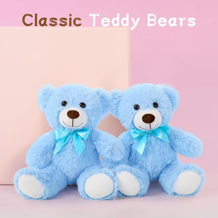 MaoGoLan Bulk Teddy Bear Baby Shower, 3 Packs Small Teddy Bear Stuffed Animals in Bulk,13.5" Small Stuffed Bears Plush for Wedding,Birthday,Christmas, Party Decorations,Light Blue