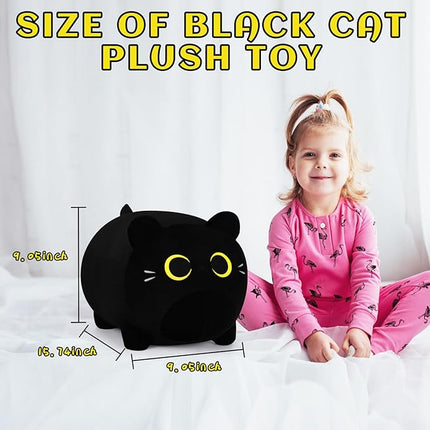 Black Cat Plush Pillows-16'' Big Cute Soft Plushies, Gold Eyes Black Cat Plush, Cat Anime Plush Cute Plush Cat Plushie Stuffed Cat Stuffed Animals, Sofa Pillow Birthday Gift for Kids Girls Boys