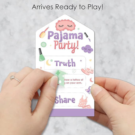 Big Dot of Happiness Pajama Slumber Party - Girls Sleepover Birthday Party Game Pickle Cards - Truth, Dare, Share Pull Tabs - Set of 12
