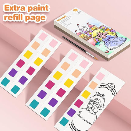 Paint with Water Coloring Books for Kids, Princess Pocket Mess Free Watercolor Painting Kit, Water Color Paint Set Arts and Crafts Gift for Girls Ages 4 5 6 7 8+, Travel Activity Toy