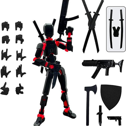 (Assembly Completed) 3D Printed Figure 5.54-inch Dummy13 with Weapon Expansion Set, Full Body Mechanical Movable Toy, Desk Decoration. (Black)