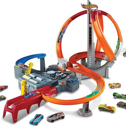 Hot Wheels Track Set Spin Storm, 3 Intersections for Crashing & Motorized Booster, 1:64 Scale Toy Car (Amazon Exclusive)