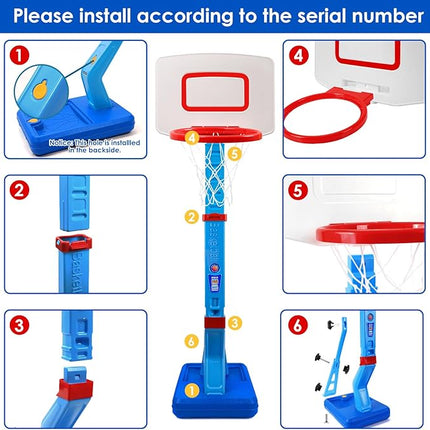 Toddler Basketball Hoop Indoor for Age 1-3, Adjustable Kids Basketball Hoop, Mini Basketball with 4 Balls for Outdoor Poolside, Birthday Christmas Sport Toys Gift for Baby Boys Girls Age 1 2 3 4