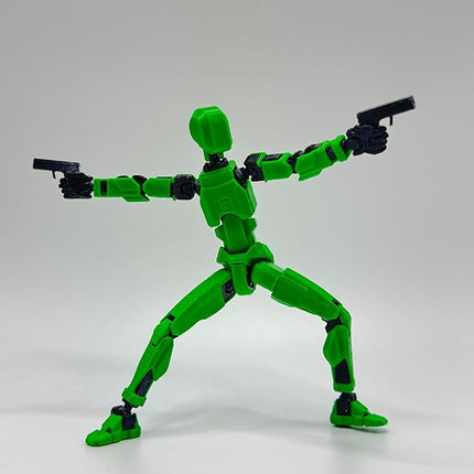 3D Printed 5.54-inch Multi-Jointed Action Figures Dummy13, Full Body Mechanical Movable Toy, Multiple Accessories, Hand Painted Figure, Desk Decoration, Creative Gifts (Green)