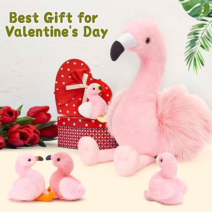 MorisMos Plush Flamingo Stuffed Animals-18in Mommy Stuffed Flamingo with 4 Baby Bird Toys for Girls Boys,Pink Bird Stuffed Animal Gift for Kids Women Birthday Decor Baby Shower Christmas
