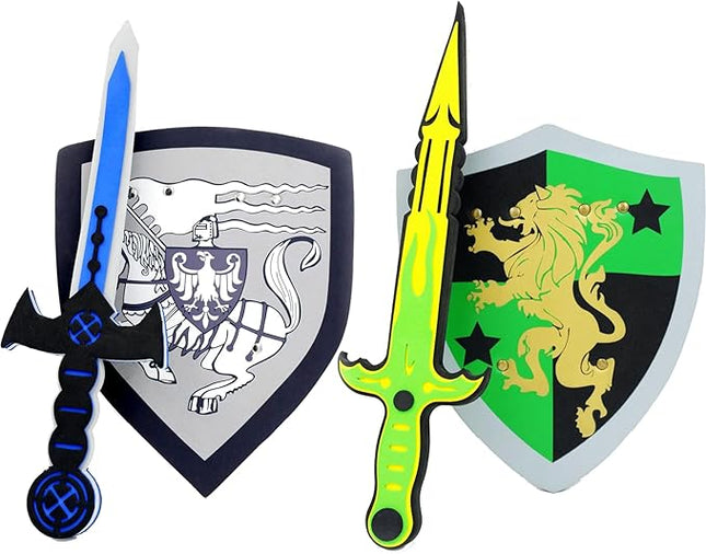 PowerTRC Sword and Shield Play Set | Unique Sword and Shield Design | Foam Weapons | Pretend Play Weapons | Kids Play Knights | White Eagle and Golden Lion