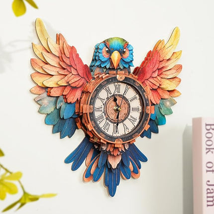 3D Wooden Puzzles for Adults Parrot Clock - Wall ‌‌Clock Puzzle Xmas Room Model Building Kit Creative Art Craft Gift Home Decor for DIY Enthusiasts, Brain Teaser Building Set Birthday Gifts